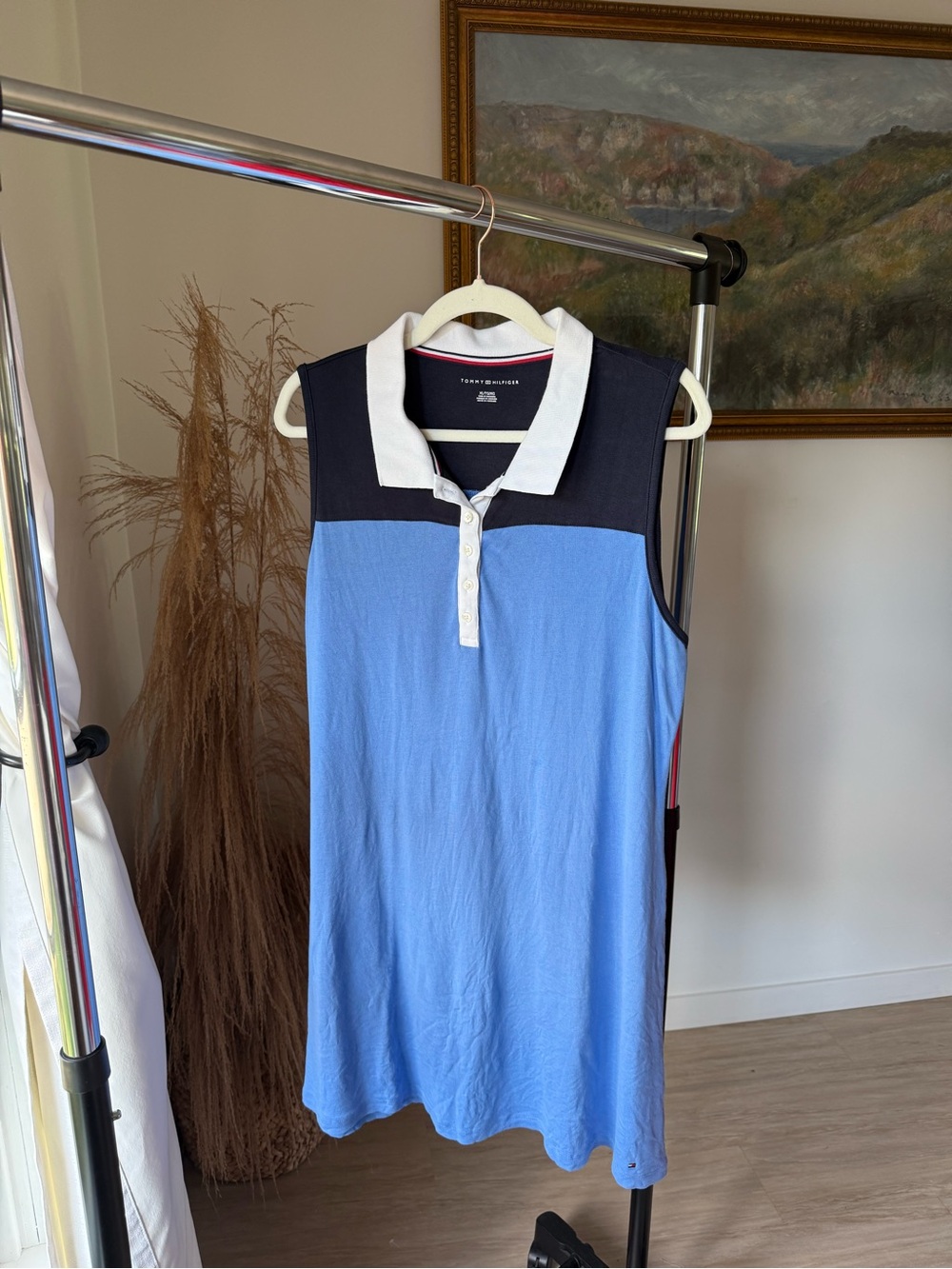 Tommy Hilfiger Colorblock Sleeveless Polo Dress in Light Blue, Navy & White